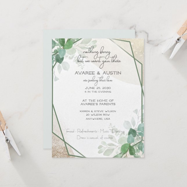 Eucalyptus Frame Casual Wedding Invitation (Front/Back In Situ)