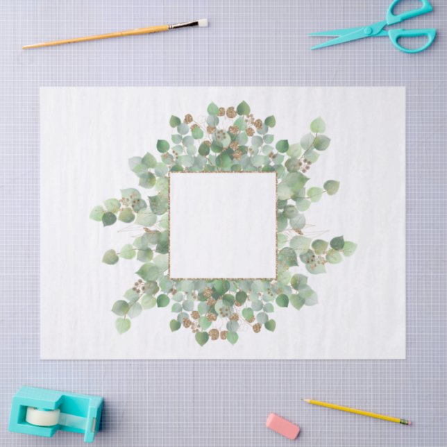 Eucalyptus Frame Gold Glitter Leafy Branch Tissue Paper (Craft)