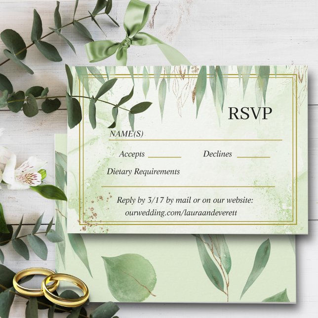 Eucalyptus Frame Green Gold Foliage Watercolor  RSVP Card (Creator Uploaded)
