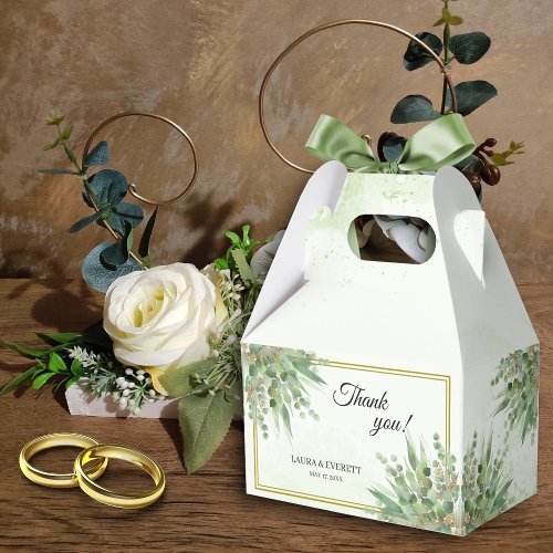 Eucalyptus Frame Green Gold Foliage Wedding Favor Boxes