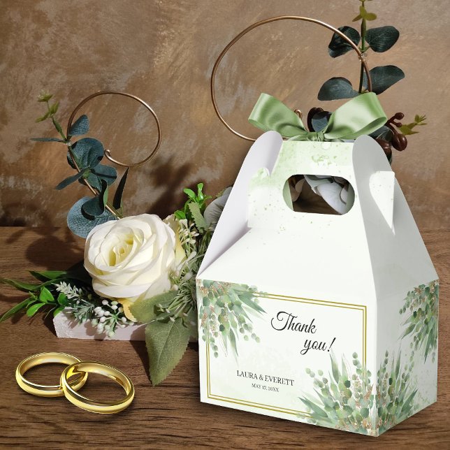 Eucalyptus Frame Green Gold Foliage Wedding Favor Boxes (Creator Uploaded)