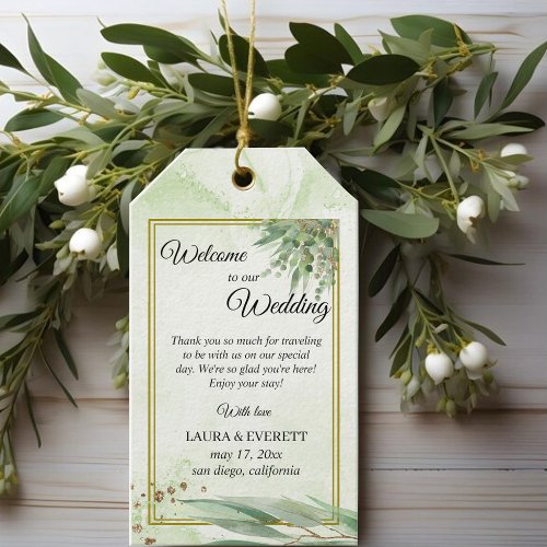 Eucalyptus Frame Green Gold Foliage Wedding Gift Tags