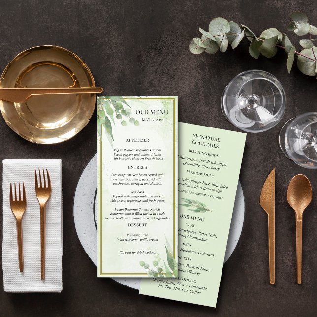 Eucalyptus Frame Green Gold Foliage Wedding  Menu (Creator Uploaded)