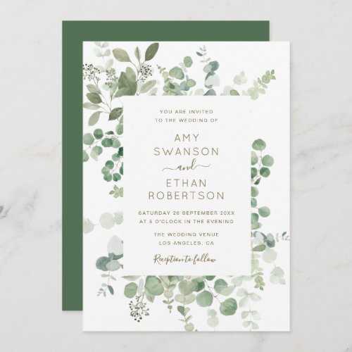 eucalyptus frame greenery wedding invitation