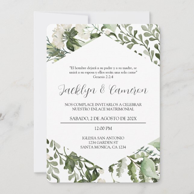 Eucalyptus frame Spanish Wedding Invitation (Front)