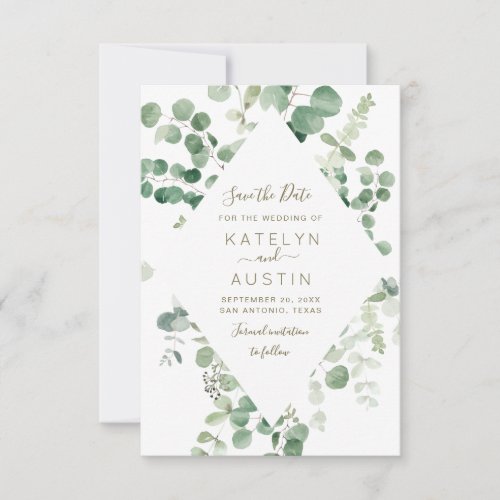 eucalyptus frame wedding save the date