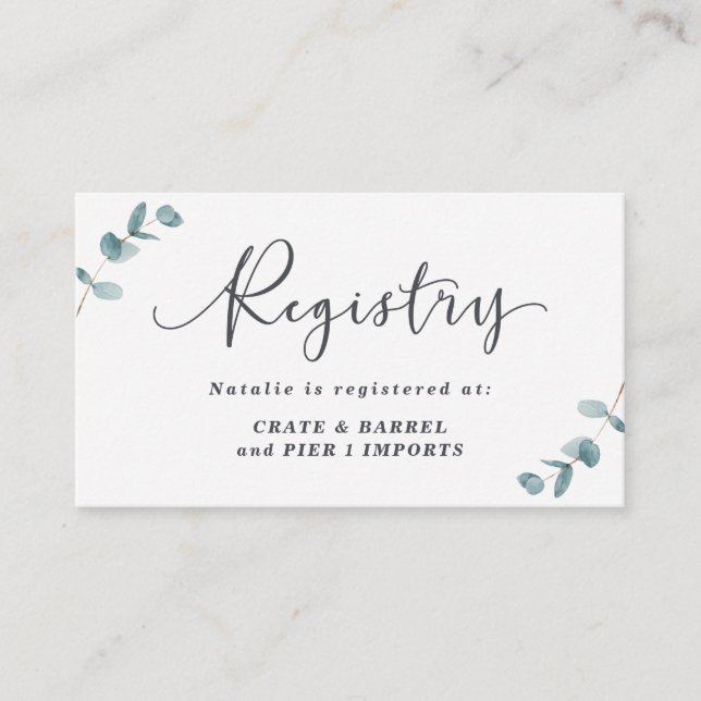 Eucalyptus Framed Bridal Shower Gift Registry Enclosure Card (Front)