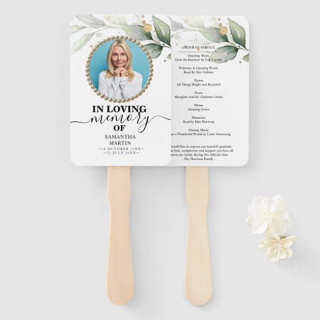 Eucalyptus Funeral Celebration of Life Hand Fan (Front and Back)