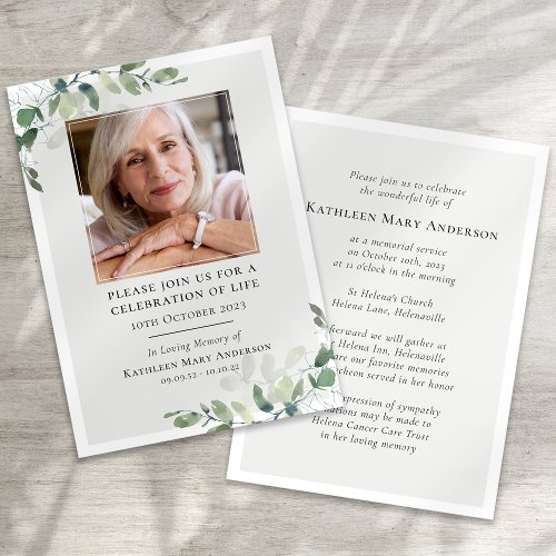 Eucalyptus Funeral Memorial Celebration of Life Invitation