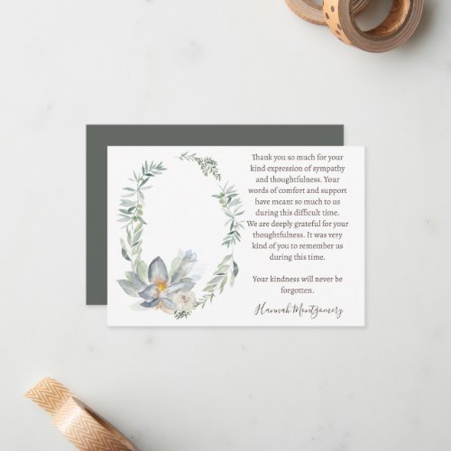 Eucalyptus Funeral Photo Thank You Card Sympathy Note Card