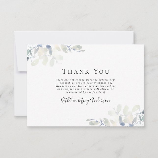 Eucalyptus Funeral Thank You Note Card (Front)