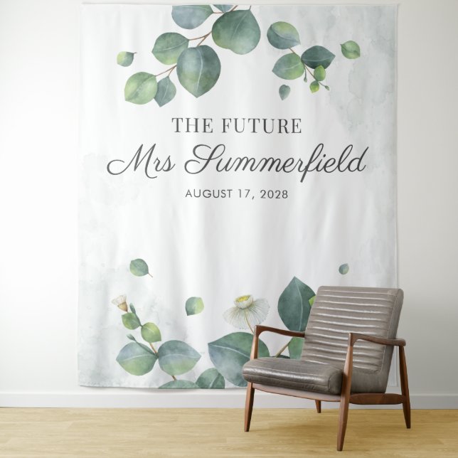 Eucalyptus Future Mrs Photo Booth Backdrop (In Situ)