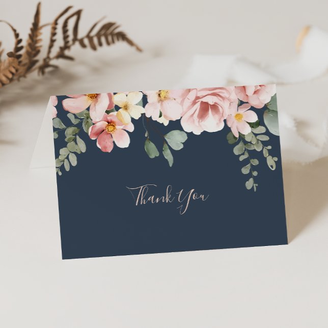 Eucalyptus Garden Rose Floral Folded Wedding Thank You Card (Creator Uploaded)