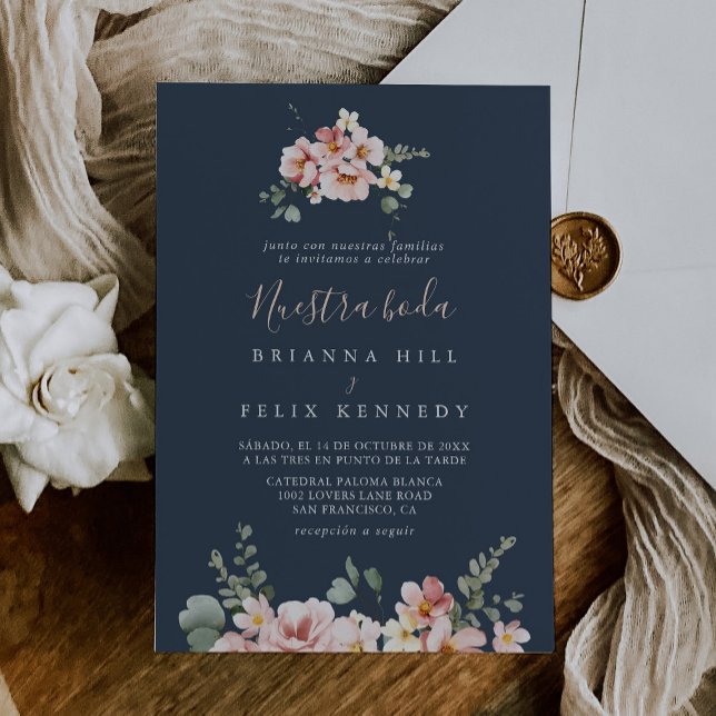 Eucalyptus Garden Rose Floral Nuestra Boda Wedding Invitation (Creator Uploaded)