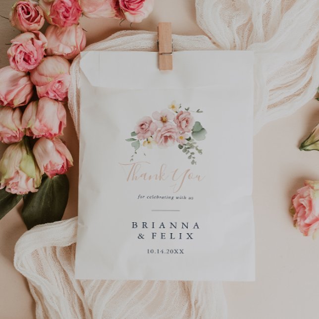 Eucalyptus Garden Rose Floral Thank You Wedding Favor Bag (Creator Uploaded)