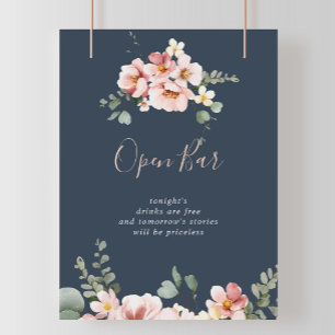 Eucalyptus Garden Rose Floral Wedding Open Bar Poster