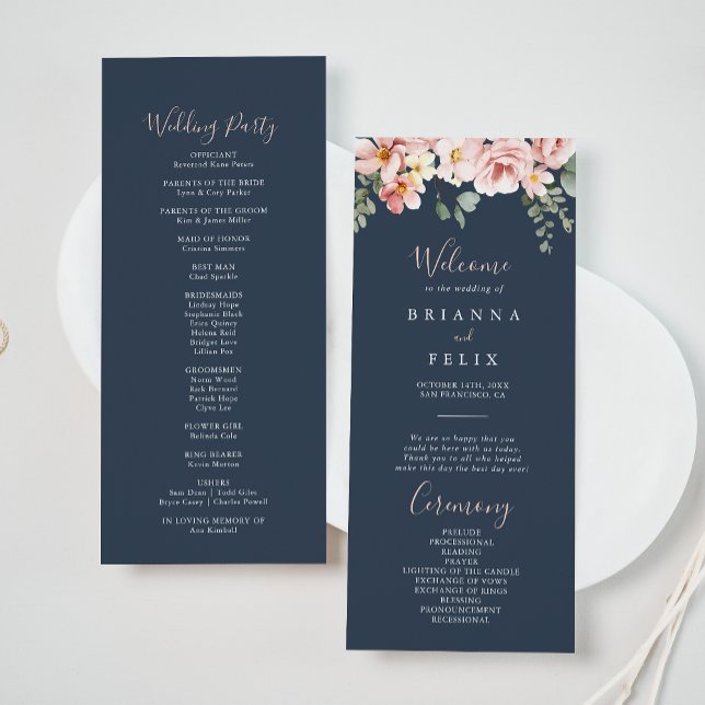 Eucalyptus Garden Rose Floral Wedding Program (Creator Uploaded)