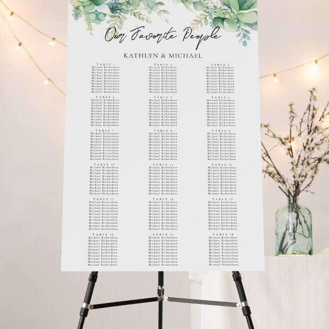 Eucalyptus Garden Wedding 18 Table Seating Charts Foam Board (Creator Uploaded)