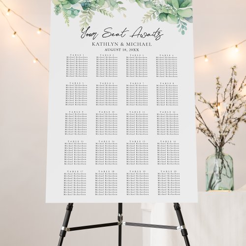 Eucalyptus Garden Wedding 20 Table Seating Charts Foam Board
