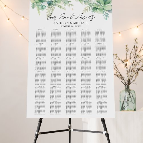 Eucalyptus Garden Wedding 30 Table Seating Charts Foam Board