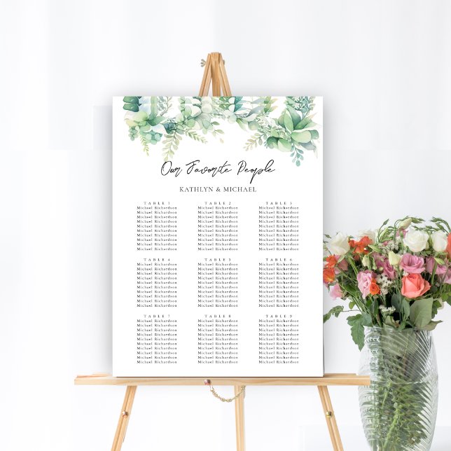 Eucalyptus Garden Wedding 9 Table Seating Charts (Creator Uploaded)