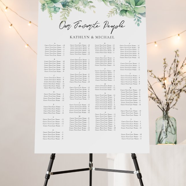 Eucalyptus Garden Wedding Alphabetical Seating Foam Board (Creator Uploaded)