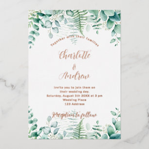 Eucalyptus geenery woodland ferns wedding foil invitation
