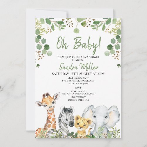 Eucalyptus Gender Neutral Safari Baby Shower Invitation