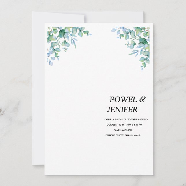 Eucalyptus generery wedding invitation (Front)