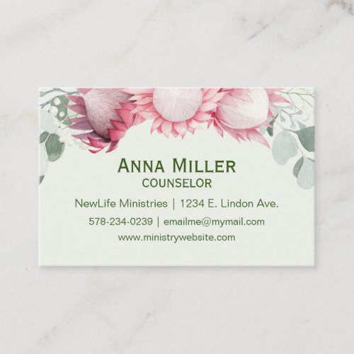 Eucalyptus Gentle Pink Counseling Ministry Business Card