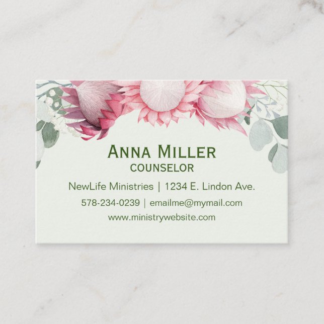 Eucalyptus Gentle Pink Counseling Ministry Business Card (Front)