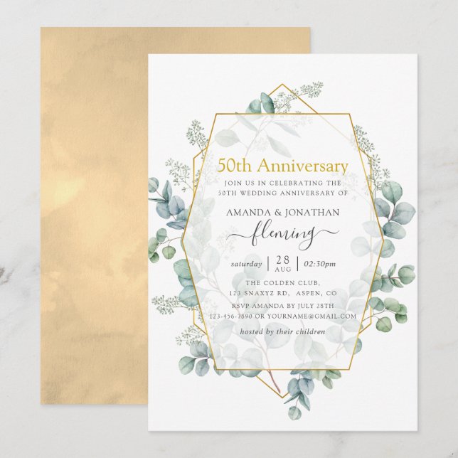 Eucalyptus Geometric 50th Wedding Anniversary Invitation (Front/Back)