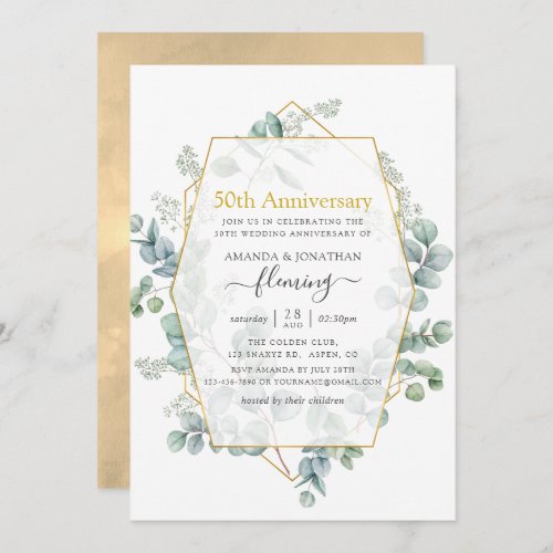 Eucalyptus Geometric 50th Wedding Anniversary Invitation