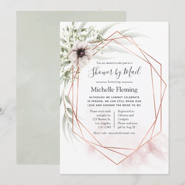 Eucalyptus Geometric Baby or Bridal Shower by Mail Invitation (Front/Back)