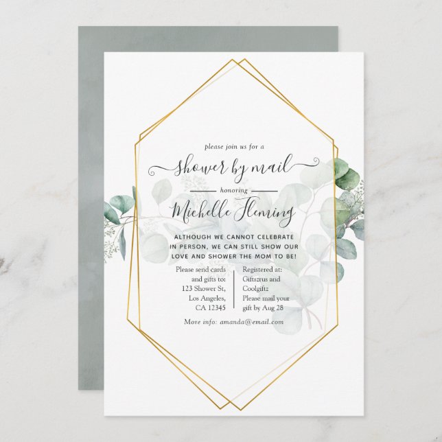 Eucalyptus Geometric Baby Shower by Mail Invitation (Front/Back)
