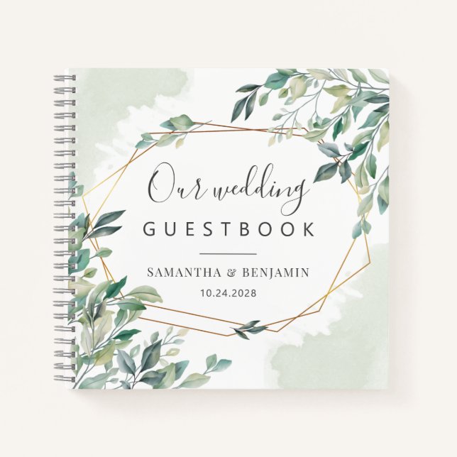 Eucalyptus Geometric Botanical Wedding Guest Book (Front)