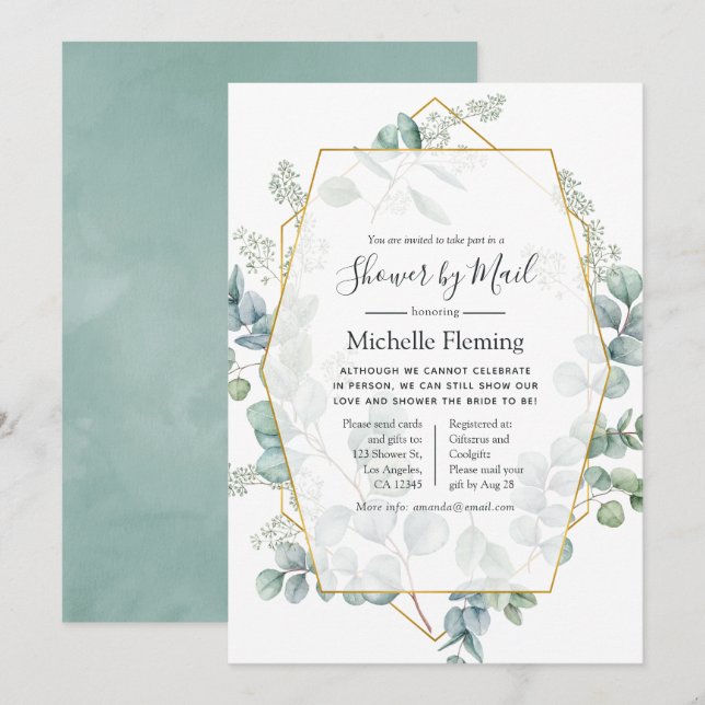 Eucalyptus Geometric Bridal or Baby Shower by Mail Invitation (Front/Back)