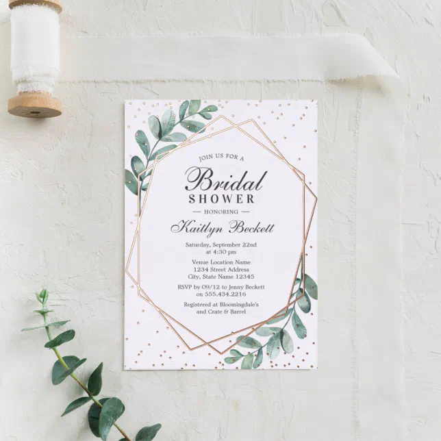 Eucalyptus Geometric Bridal Shower Real Foil Invitation Zazzle 8519