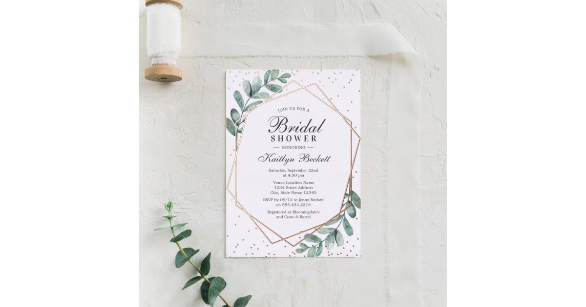 Eucalyptus Geometric Bridal Shower Real Foil Invitation Zazzle 6154