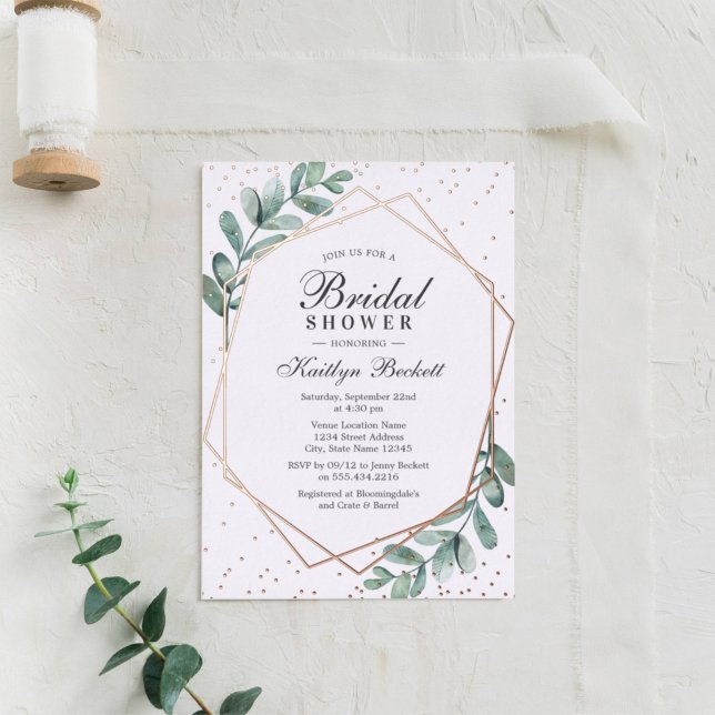 Eucalyptus Geometric Bridal Shower Real Foil Invitation (Creator Uploaded)