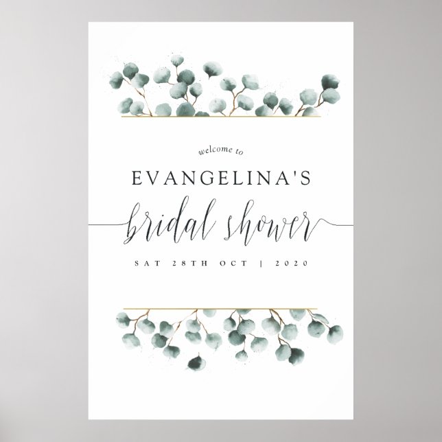 Eucalyptus Geometric Bridal Shower Welcome Poster (Front)