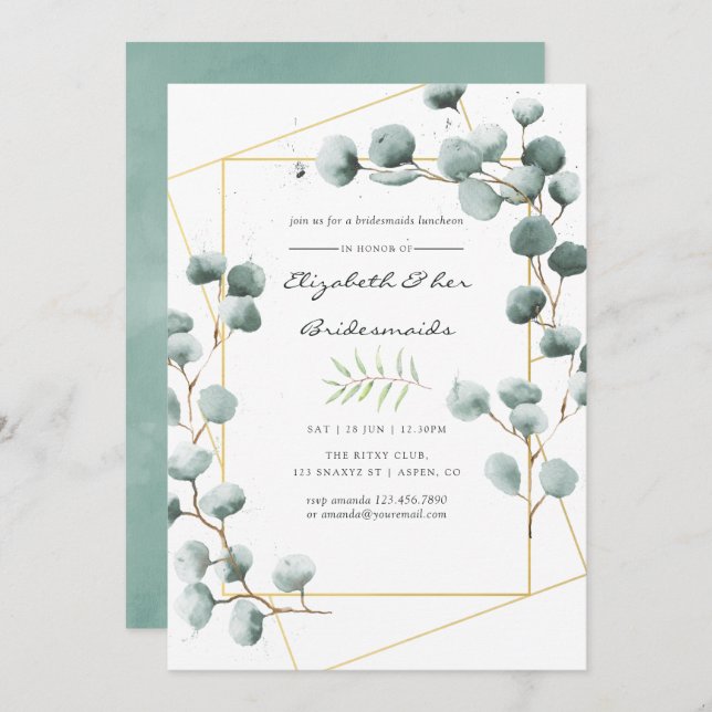 Eucalyptus Geometric Bridesmaids Luncheon invite (Front/Back)