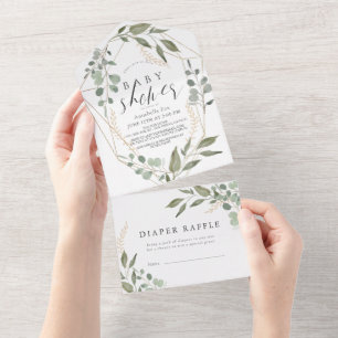 Eucalyptus Geometric Diaper Raffle Baby Shower All In One Invitation