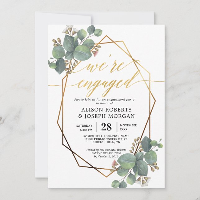 Eucalyptus geometric frame engagement invitation (Front)