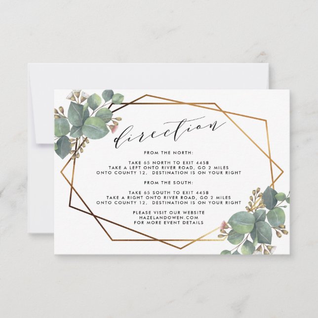 Eucalyptus geometric frame wedding detaills invitation (Front)