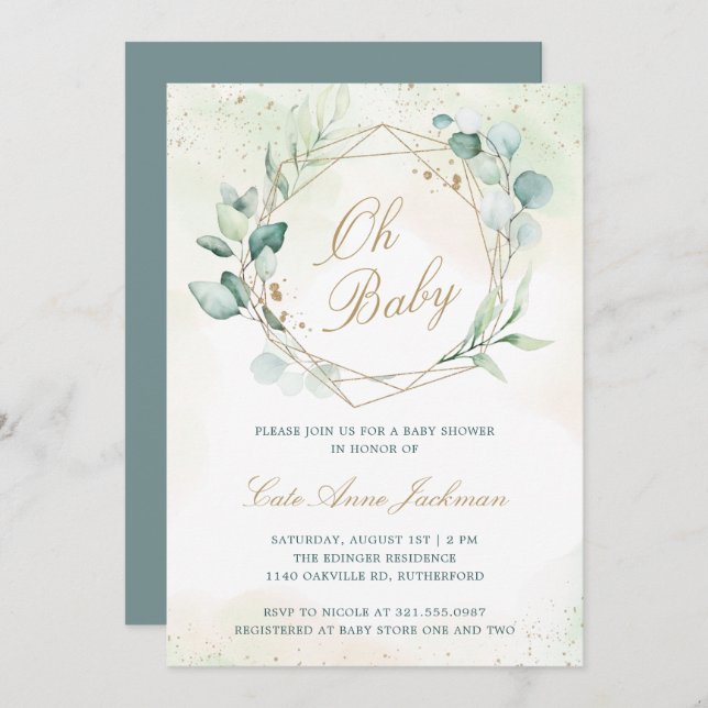 Eucalyptus Geometric Gender Neutral Baby Shower Invitation (Front/Back)