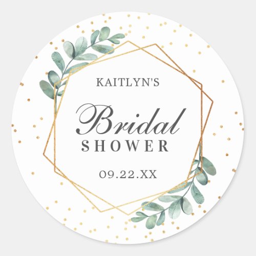 Eucalyptus Geometric Gold Foil Bridal Shower Classic Round Sticker