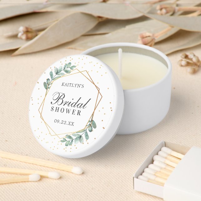 Eucalyptus Geometric Gold Foil Bridal Shower Mini Candle Favors (Insitu)