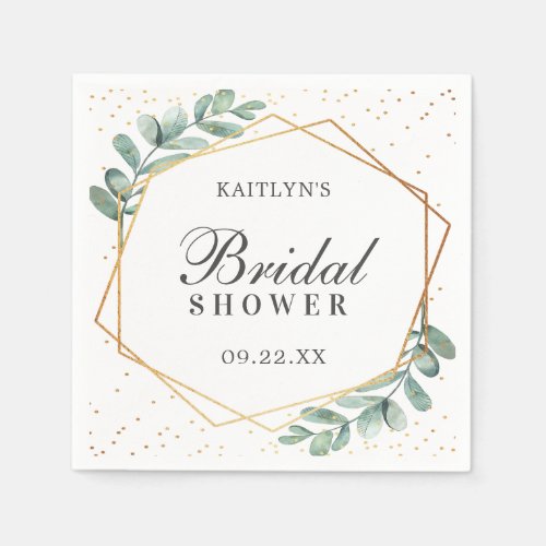 Eucalyptus Geometric Gold Foil Bridal Shower Napkins