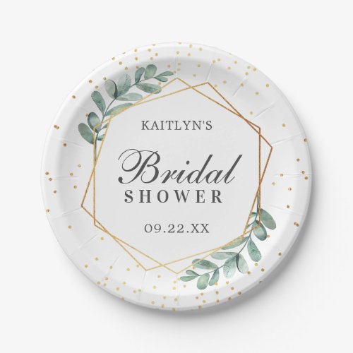 Eucalyptus Geometric Gold Foil Bridal Shower Paper Plates